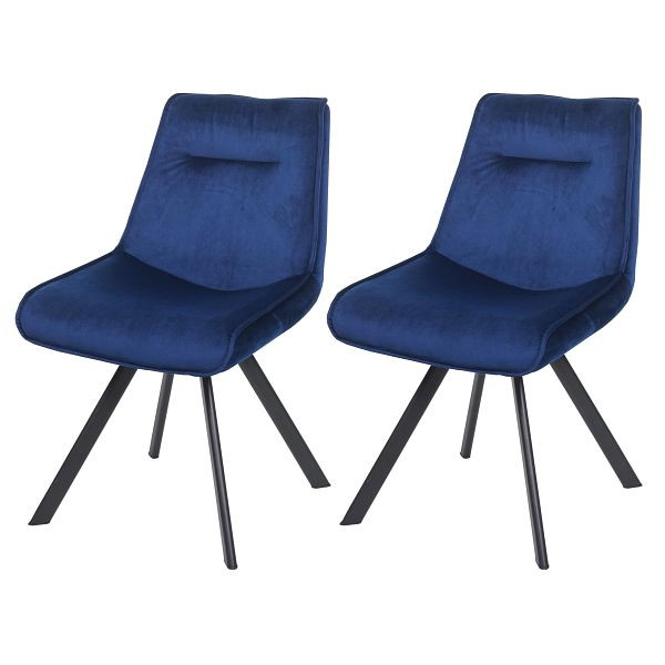 Mendler 2er-Set Esszimmerstuhl HWC-K24, Polsterstuhl Küchenstuhl Lehnstuhl Stuhl, Metall Samt, blau, 89597