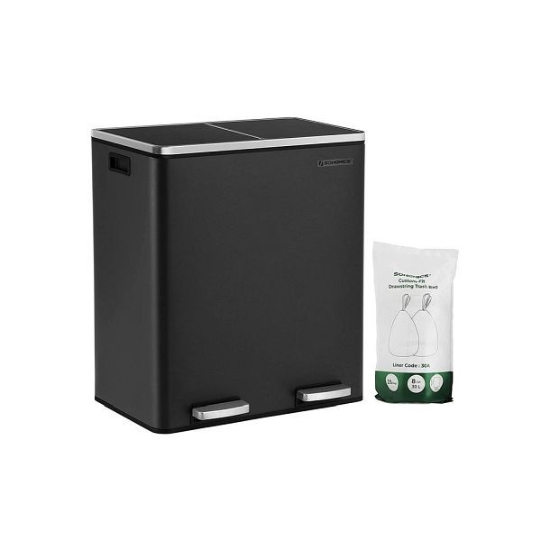 SONGMICS Mülleimer 60 Liter (2 x 30 L) Schwarz, LTB60BK