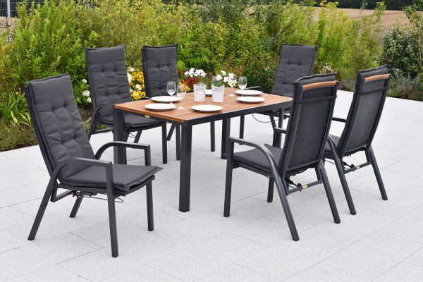 Merxx Tilos Set 13-teilig, 6 Tilos Sessel, Rückenlehne durch Gasdruck verstellbar, 6 Kissen, uni grau, 1 Tilos Tisch, 150 x 90 cm, 50979-800