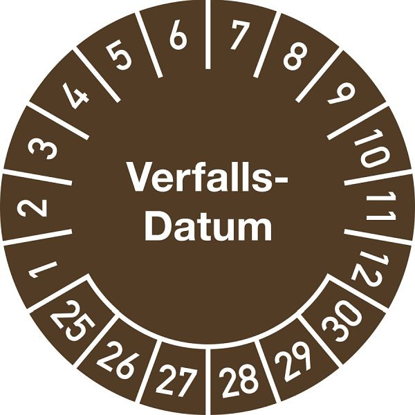 Moedel Prüfplakette Verfalls-Datum 2025-2030, Dokumentenfolie, Ø 25 mm, VE: 10 Stück/Bogen, 106300