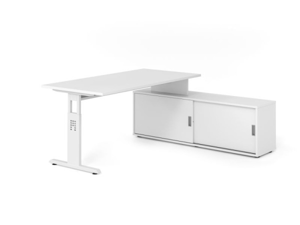 Hammerbacher Aufsatz-Schreibtisch OSE16, 160x80cm, Platte: Weiß, 25mm dick, T-Fuß Gestell Weiß, Ahorn, SB/W/W/W/W, VOSE16SB/W/W/W/W