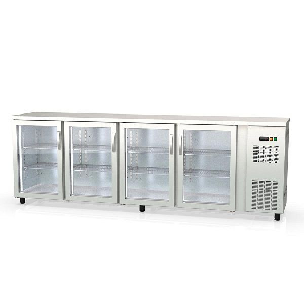 Vaiotec TOPLINE Barkühltisch 530 Edelstahl / 4 Glastüren, 256,5x53x85 cm, 11442