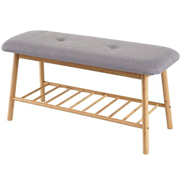 Mendler Sitzbank Schuhregal HWC-D90, Polsterbank Bank Schuhablage, Bambus 44x90x34cm, 64609