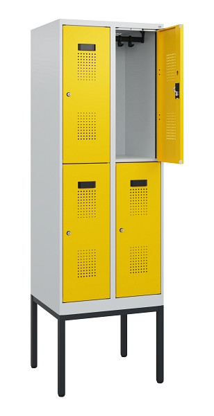 C+P Doppelstock-Spind Evolo PLUS, Gestell, 4 Fächer, 1950x600x500mm, 7035/1023, Zylinderschloss, 0493305-20 S10020