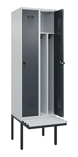 C+P Spind Evolo PLUS, 2 Abteile, 2120x600x815mm, 7035/7016, Drehriegel, Material Sitzfläche Kunststoff, 0490407-20F S10066