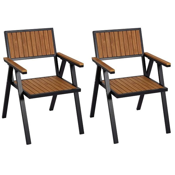 Mendler 2er-Set Gartenstuhl HWC-J95, Balkonstuhl Stuhl, Outdoor-Beschichtung, Aluminium Polywood, Gestell schwarz, teak, 84859