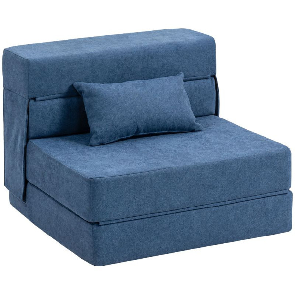 HOMCOM Bodensofa, Polstercouch, in Matratze umwandelbar, Schaumstoff, Kissen, Dunkelblau, 83B-364V01DB