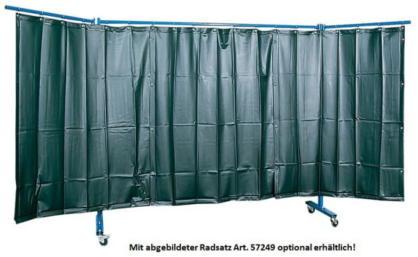ELMAG Schweißerschutzwand 3-teilig, mit Folienvorhang S9, dunkelgrün, matt, DIN EN 1598, Breite: 3, 8m, Höhe: 1,83m, Bodenfreiheit: 165 mm, 57250