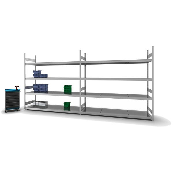 hofe Großfach-Grundregal, 2500x800x2500 mm, 4 Fachebenen, verzinkt, 350 kg Fachlast, 1750 kg Feldlast, zweiseitige Bedienung, GZG25825B