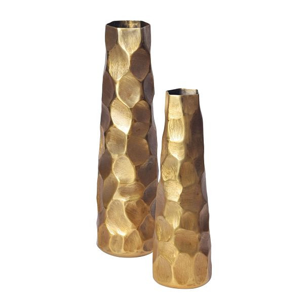 Wohnling Deko Vase 2er Set Aluminium Gold Blumenvase, Dekovase Hammerschlag-Design 2-teilig für Blumen, Alu Tischvase Wohndeko Metall, WL7.181