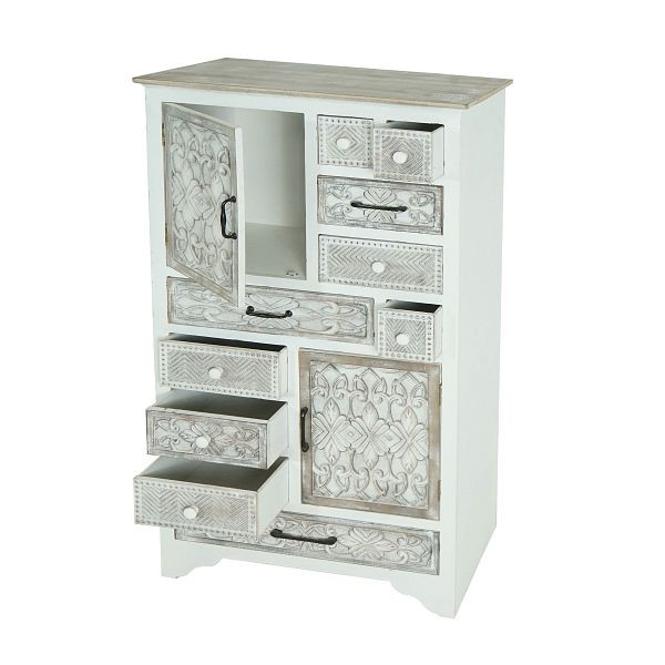 Mendler Apotheker Kommode HWC-J48, Schrank Schubladenkommode, Holz Schubladen, Shabby-Look Vintage 150x81x40cm, weiß-braun, 80843