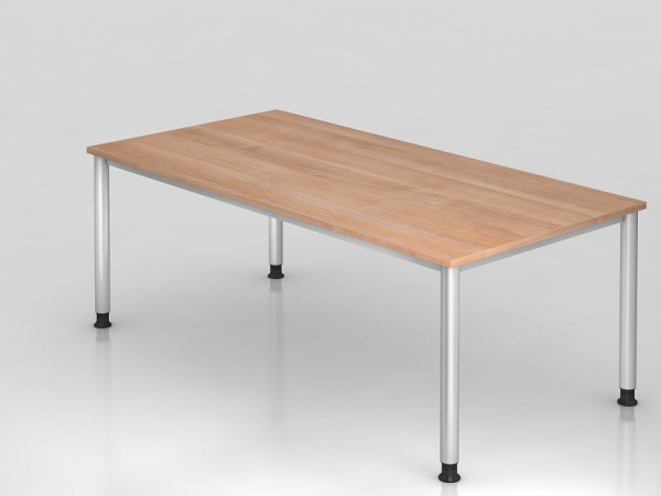 Hammerbacher Schreibtisch 4 Fuß rund 200x100cm Nussbaum/Silber, Rechteckform, VHS2E/N/S