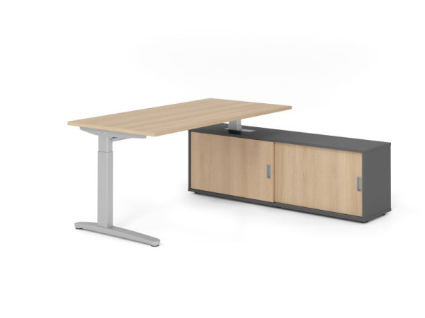Hammerbacher Schreibtisch XB16, 160x80cm, Platte: Eiche, 25mm dick, C-Fuß Gestell Silber, höheneinstellbar, Ahorn, SB/E/S/G/E, VXBE16SB/E/S/G/E