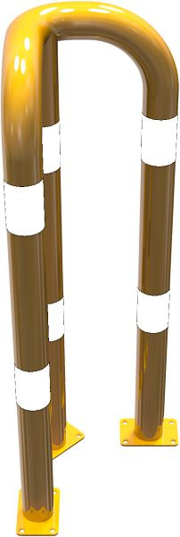 Schake Rammschutzbügel 90° gleichschenklig Stahlrohr Ø 76 mm gelb / schwarz, Gesamtbreite: 350 mm, Höhe Überflur: 1150 mm, für Dübel Befestigung, 477_31PBG