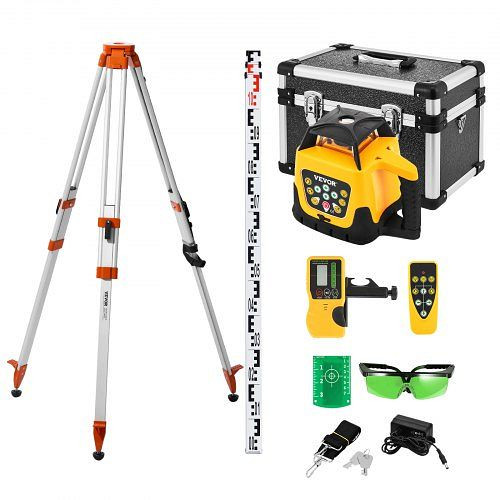 VEVOR Rotationslaser-Nivellierset Grün, 500m Reichweite, Stativ, Messlatte, 360° drehbar, Fernbedienung, Tasche, ZHSKU00000000000540