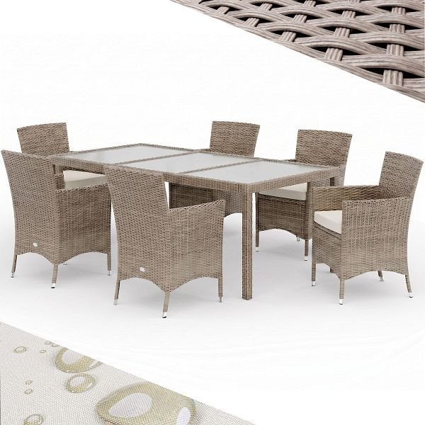 casaria Polyrattan Garten-Sitzgruppe 7-tlg Creme/Creme, 997690
