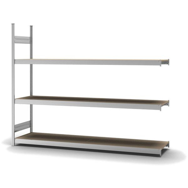 hofe Großfach-Anbauregal, 2000x500x2500 mm, 3 Fachebenen, Spanplatte verzinkt, 350 kg Fachlast, 1200 kg Feldlast, zweiseitige Bedienung, GZA20525S