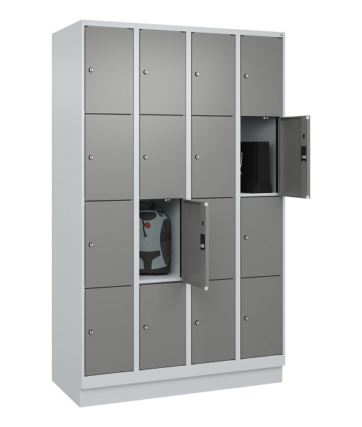 C+P Schließfachschrank Evolo PLUS, mit Sockel, 16 Fächer, 1950x1200x500mm, 7035/0005000 RDS Stahlgrau, 049020-404 S10014