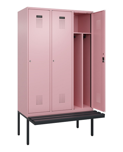 C+P Spind Evolo PLUS, 3 Abteile, 2120x1200x815mm, 3015/3015, Haken 4, Zylinderschloss, Sitzfläche Kunststoff, Trennwand, 0490407-32F S10104