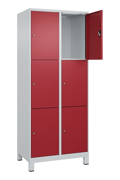 C+P Schließfachschrank Evolo PLUS, mit Füßen, 6 Fächer, 1950x800x500mm, 7035/30, Frontfarbe RAL 3003 Rubinrot, 049010-223 S10004
