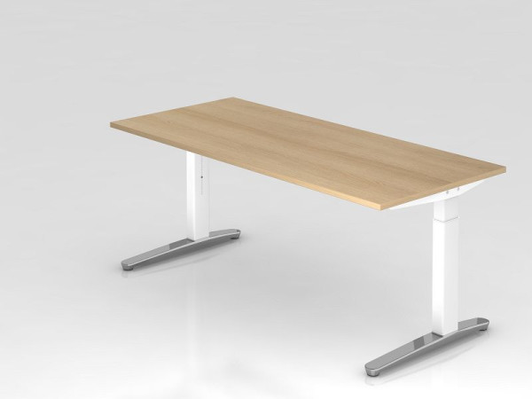 Hammerbacher Schreibtisch C-Fuß 180x80cm Eiche/Weiß, poliert, Rechteckform, VXB19/E/WC