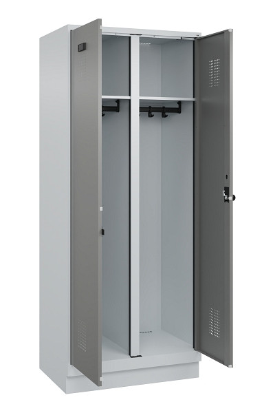 C+P Schwarz-Weiß-Spind Evolo PLUS, mit Sockel, 2 Abteile, 1950x800x500mm, 7035/0, 0005000 RDS Stahlgrau, Drehriegel, 049022-22 S10014