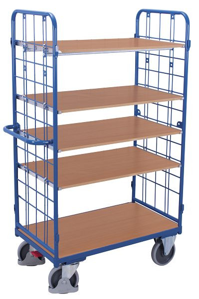 VARIOfit Etagenwagen hoch, Außenmaße: 1.185 x 720 x 1.820 mm, RAL 5010 enzianblau, 4 variable Etagenböden, sw-700.217
