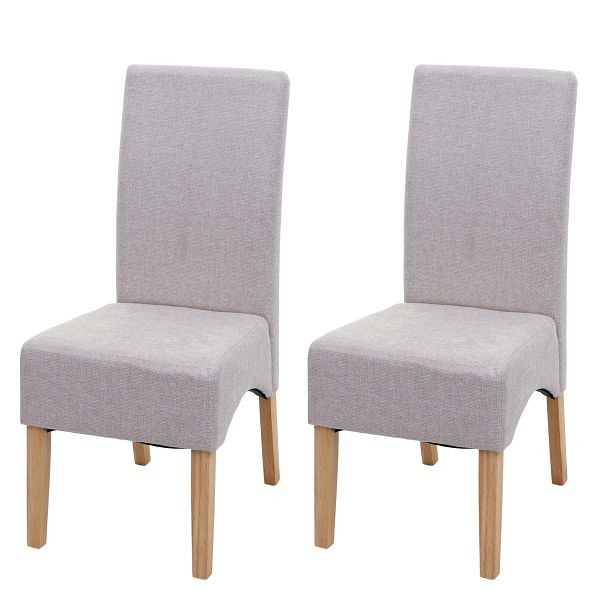 Mendler 2er-Set Esszimmerstuhl Latina, Küchenstuhl Stuhl, Stoff/Textil, creme beige, helle Beine, 74641