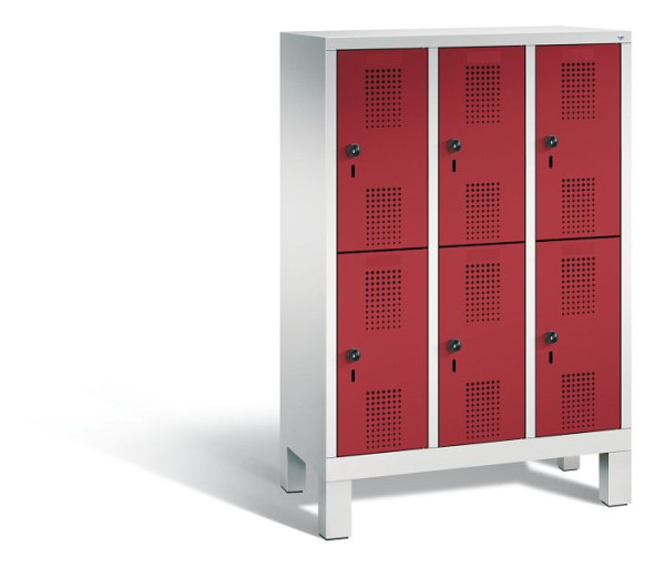 C+P Kindergarten-Spind doppelstöckig Evolo, H1350xB900xT300mm, Farbe: Lichtgrau / Rubinrot, 483103-30 S10057
