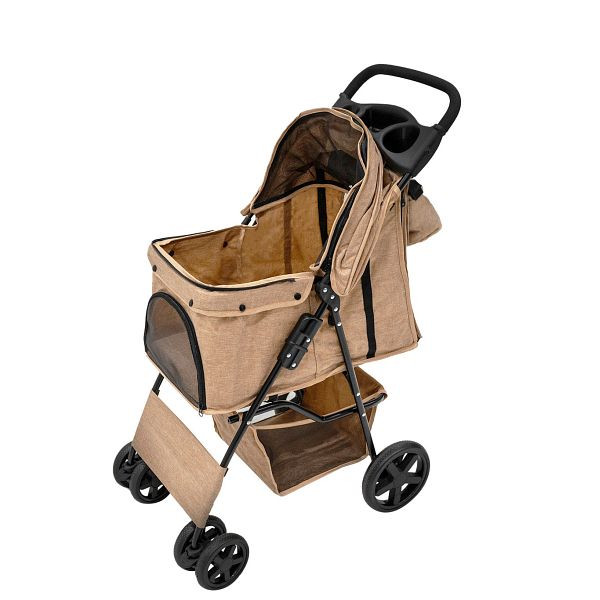 Monster Haustierwagen mit Regenabdeckung und Fronttasche, gewebtes Beige, 213913