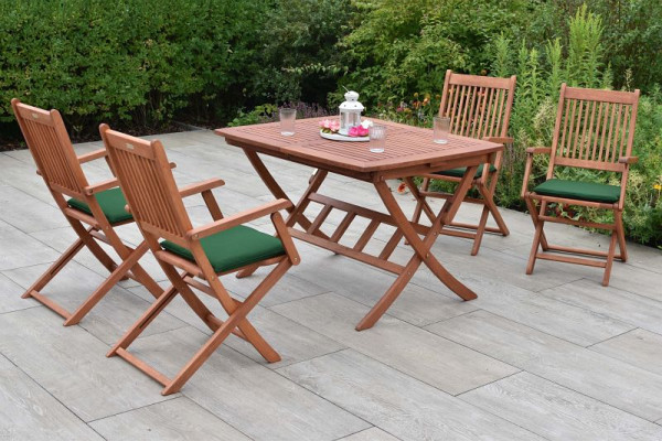 Merxx Rio Set 9-teilig, 4 Rio Klappsessel, 4 Auflagen, grün, 1 Klappausziehtisch 110 (160) x 90 cm, FSC Eukalyptusholz, 50186-101