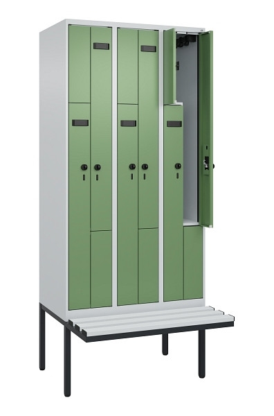 C+P Z-Spind Evolo PLUS, Bank, 6 Fächer, 2120x900x815mm, 7035/6011, Drehriegel, Material Sitzfläche Kunststoff, 0490437-306 S10064
