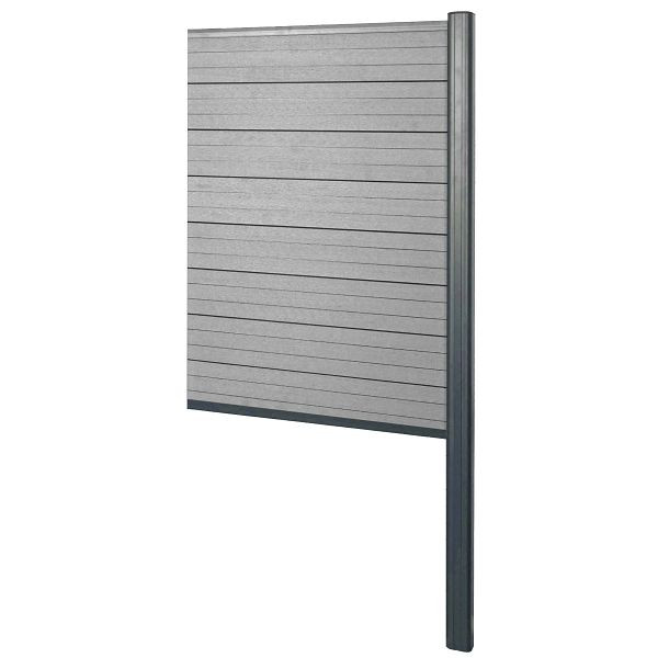 Mendler WPC-Sichtschutz Sarthe, Zaun Windschutz, Alu-Pfosten zum Einbetonieren, Erweiterungselement schmal, 95cm grau, 64888+76237+76240+76264