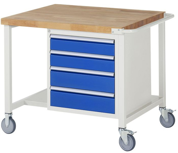 RAU Fahrbare Werkbank 8000 - Modell 8162, B1000 x T900 x H880-1080 mm, Systemunterbau B995 x T850 mm, 4 Schubladen, 05-8162A6-109B4H.11
