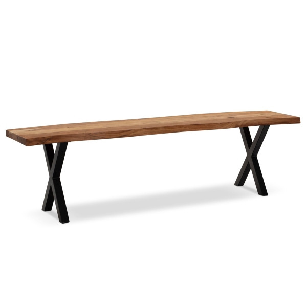 Wohnling Esszimmerbank 140x40x45,5 cm Akazie Massivholz/Metall, Esstischbank Modern, Holzbank ohne Lehne, Küchenbank mit X-Beinen, Sitzbank Klein, WL7.298