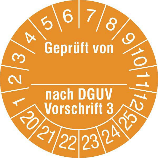 SafetyMarking Prüfplakette, Geprüft von_nach DGUV Vorschrift3, Prüfzeitraum: 20-25, Ø 3 cm, Folie, selbstklebend, VE: 15 Stück/Bogen, 30.C2135-20-25