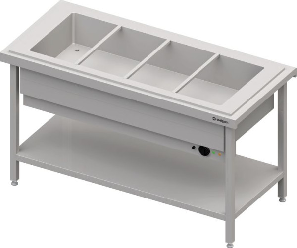 Stalgast Edelstahl Warmausgabe mit einem Bain-Marie-Becken 4x GN1/1, 1570x750x880, Granitabdeckung "Standard G1", CF15209