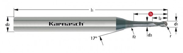 Karnasch VHM-Micro-3D-Radiusfräser d= 6,0 / r= 3,00 / L3= 50,0 mm Z= 2 DCC 0318 - Graphit/Zirkonium, 3065510600050