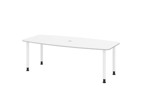 Hammerbacher Konferenztisch KT22C, 220 x 105 cm, Platte: Weiß, 25 mm dick, Vier-Fuß-Gestell Weiß, Rundrohr 6 cm, Arbeitshöhe 72-74 cm, VKT22C/W/W