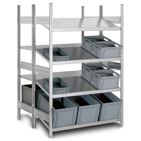 hofe Bereitstellregal Kombi Anbauregal, 2000x600x1300 mm, 4 Fachebenen, verzinkt, 100 kg Fachlast, 800 kg Feldlast, zweiseitige Bedienung, HZA206013KB