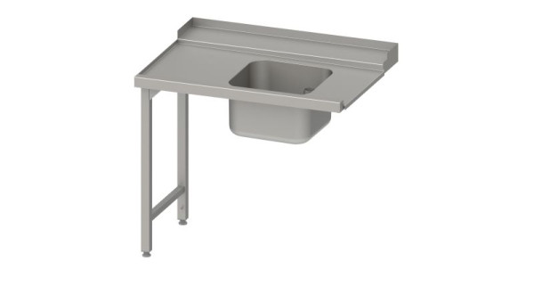 Stalgast Edelstahl Zulauftisch, Korbführung mit Gefälle, 2 Beine, 1 Becken 900x750x880mm, Anbauseite links, Aufkantung, verschweißt, VZL09712LA