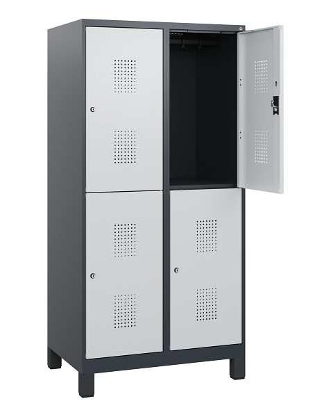 C+P Doppelstöckiger Spind Evolo PLUS, Füße, 4 Fächer, 1630x800x500mm, 7016/7035, Zylinderschloss, 0493105-22 S10044