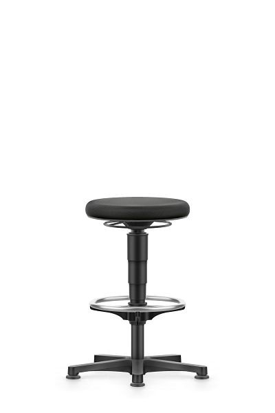 bimos Allround Hocker mit Gleiter und Fußring, Stoff schwarz, Sitzhöhe 560-830 mm, Farbring grau, 9461-6801-3278
