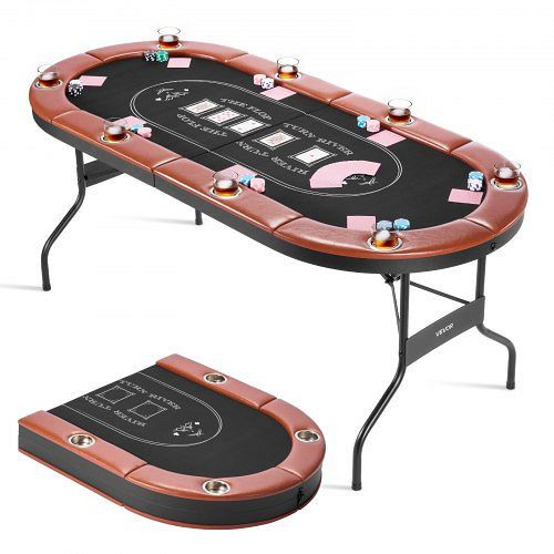VEVOR klappbarer Pokertisch für 8 (183 cm), gepolsterte Schienen & Getränkehalter, Filz/Metall, Texas Hold’em Poker, DZDTZDPKPZ71BJ6V8001V0