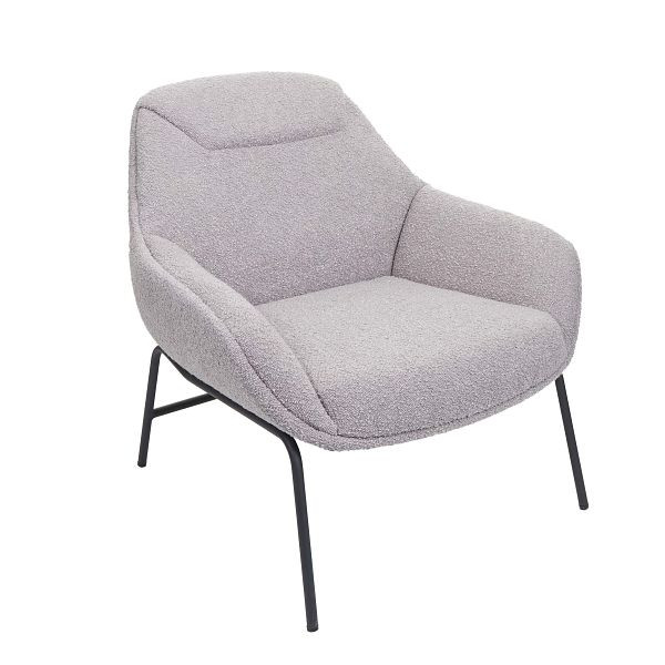 Mendler Lounge-Sessel HWC-J77, Cocktailsessel Sessel, Bouclé Stoff Metall, hellgrau, 83078