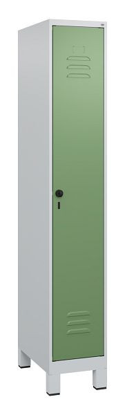 C+P Umkleidespind Classic PLUS mit Mitteltrennwand, Füße, 1800x300x500mm, 7035/6011, Drehriegel, 0800107-10F S10006