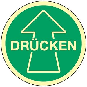 Moedel Piktogramm Drücken mit Pfeil, Folie, langnachleuchtend, Ø 100 mm, 52318