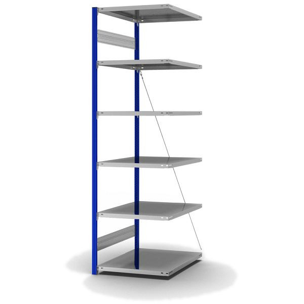 hofe Anbauregal, zerlegt, 6 Böden 2500 x 800 x 750 mm, verzinkt Stützprofile - enzianblau/RAL 5010, HEA258007XL