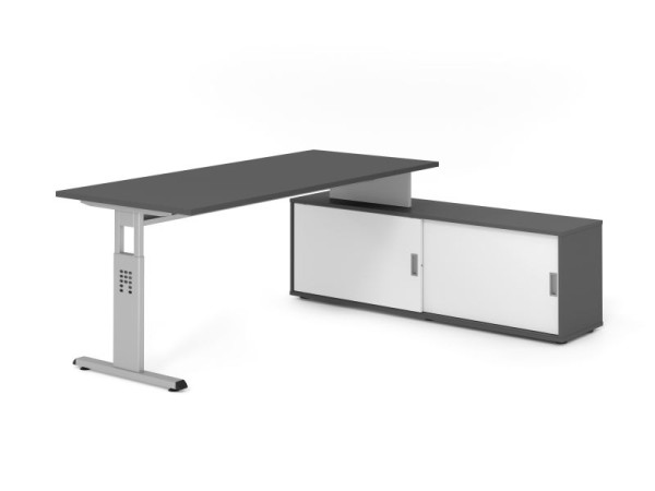 Hammerbacher Aufsatz-Schreibtisch OSE19, 180x80cm, Platte: Graphit, 25mm dick, T-Fuß Gestell Silber, Ahorn, SB/G/S/G/W, VOSE19SB/G/S/G/W