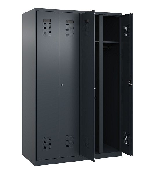C+P Schwarz-Weiß-Spind Evolo PLUS, 4 Abteile, 1850x1200x500mm, 7016/7016, Zylinderschloss, 049002-40 S10043